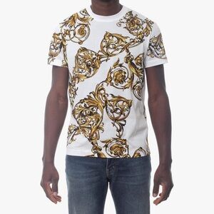 Versace Jeans Couture Cotton Garland Floral Print White T-Shirt size S slim-fit